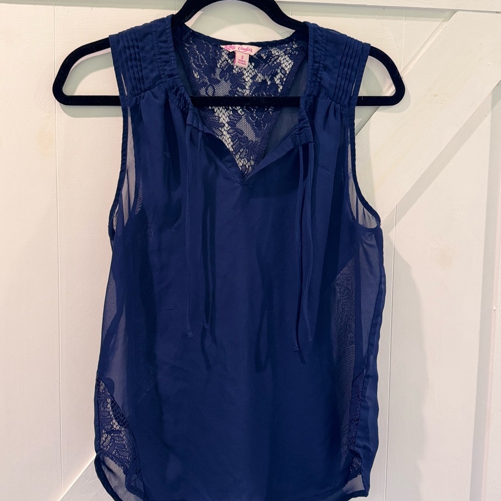 Navy Sleeveless Lace Top